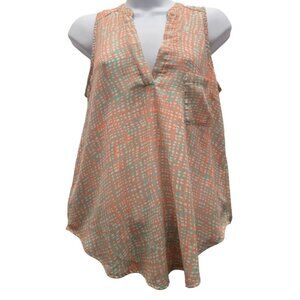 Lush Womens Top Sz M Neon Orange Plaid Sleeveless Tank BizCasual Artsy Modern
